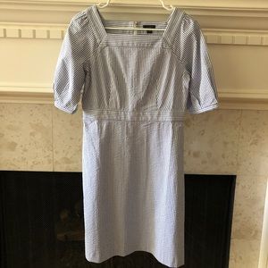 Ann Taylor blue striped fitted dress